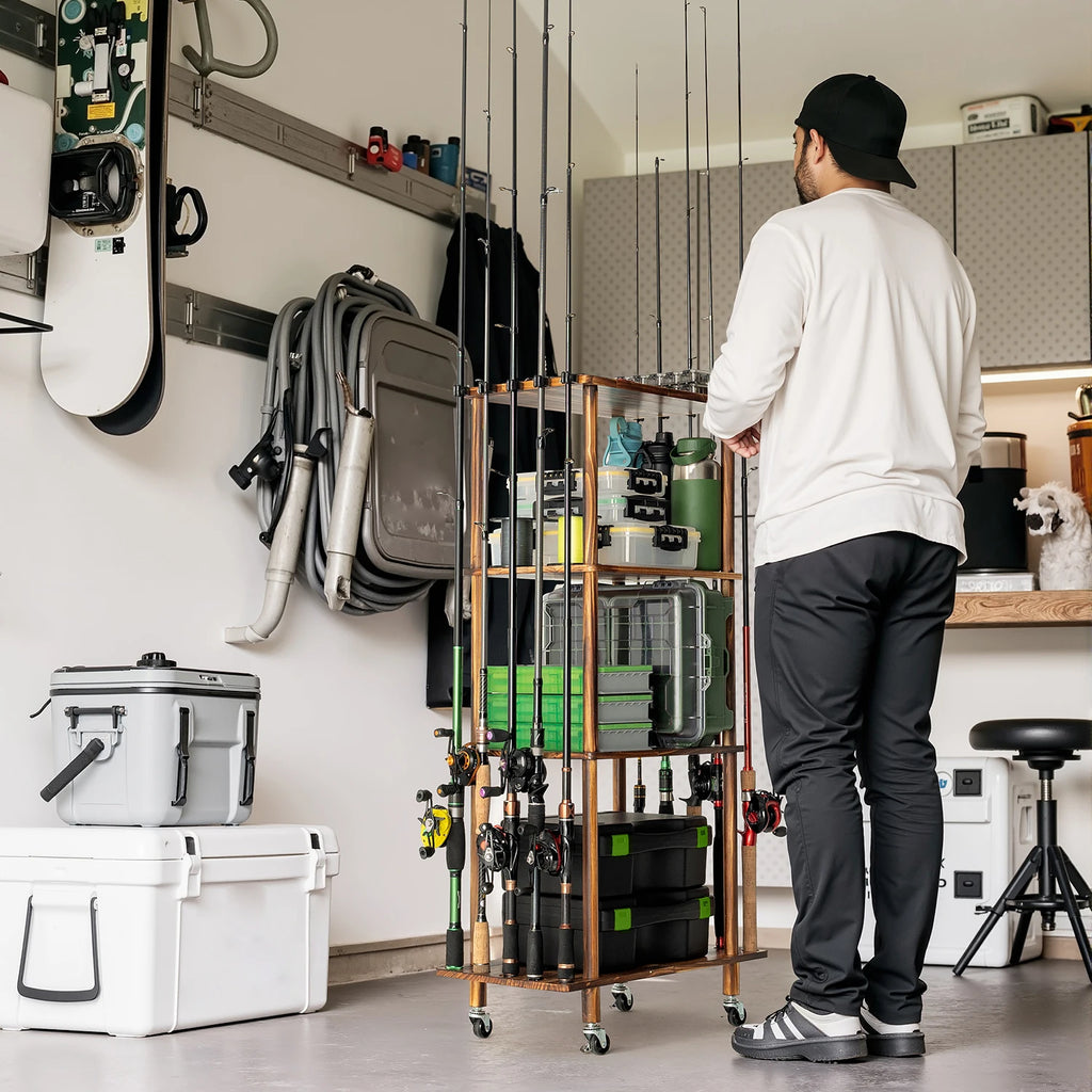 Fishing 10 Rods Rack 3 Tier Fishing Storage