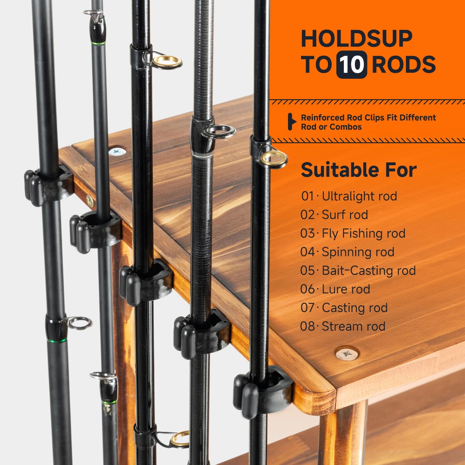 Fishing 10 Rods Rack 3 Tier Fishing Storage