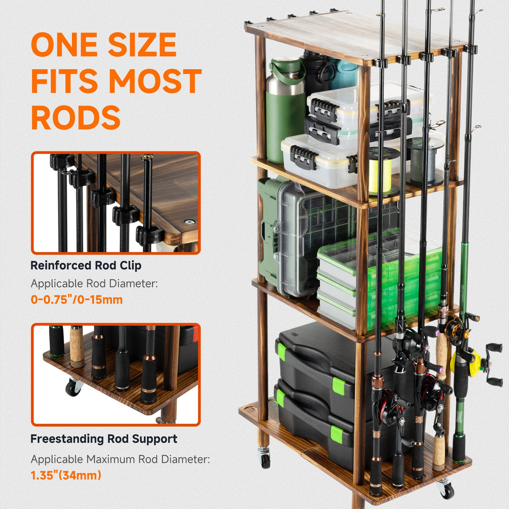 Fishing 10 Rods Rack 3 Tier Fishing Storage