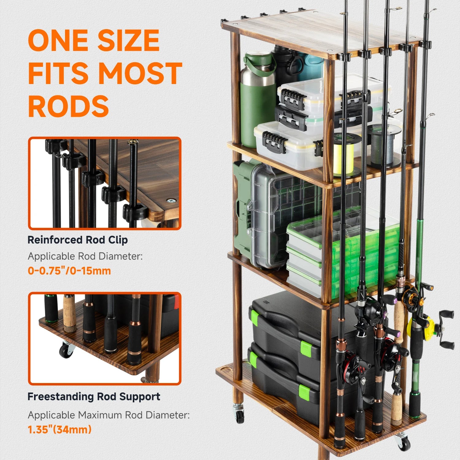 Fishing 10 Rods Rack 3 Tier Fishing Storage