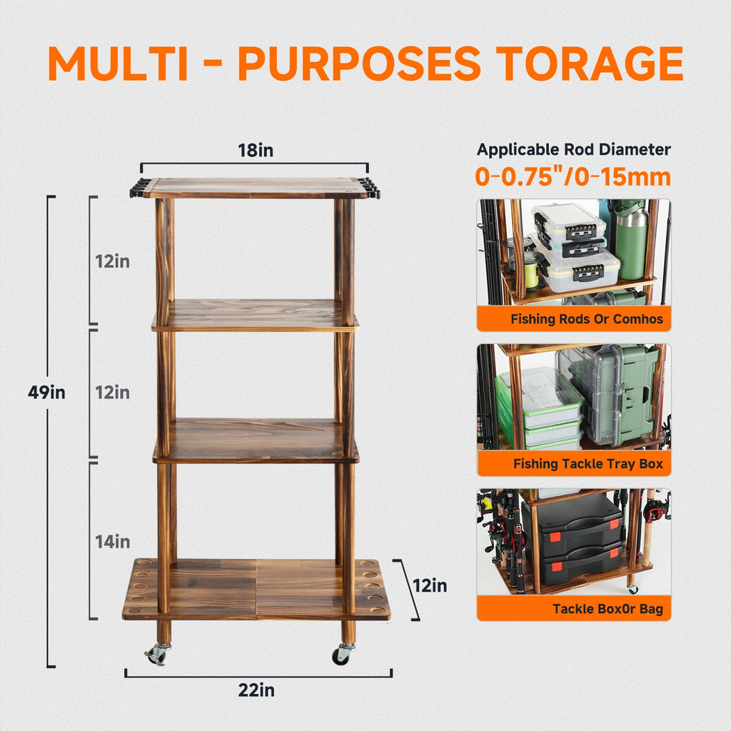 Fishing 10 Rods Rack 3 Tier Fishing Storage
