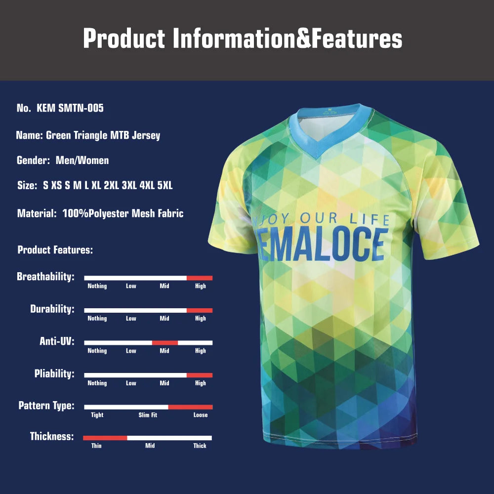 KEMALOCE Green Mtb Jersey Half Sleeves