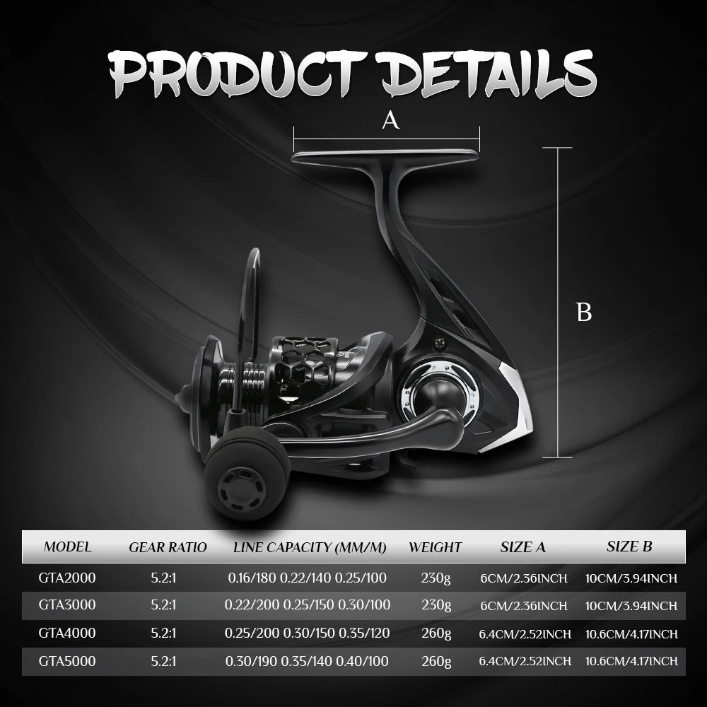 ROOBLINOS GTA2 Spinning Reel - 5+1 Bearings, 5.2:1 Gear Ratio,