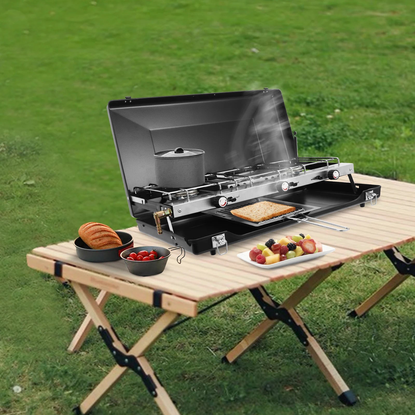 Portable Camping Stove with Griddle 3 Burner