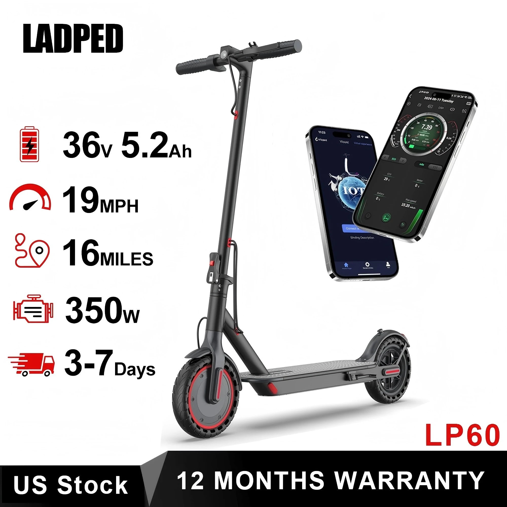 Electric Scooter 350W 19mph APP Smart Control