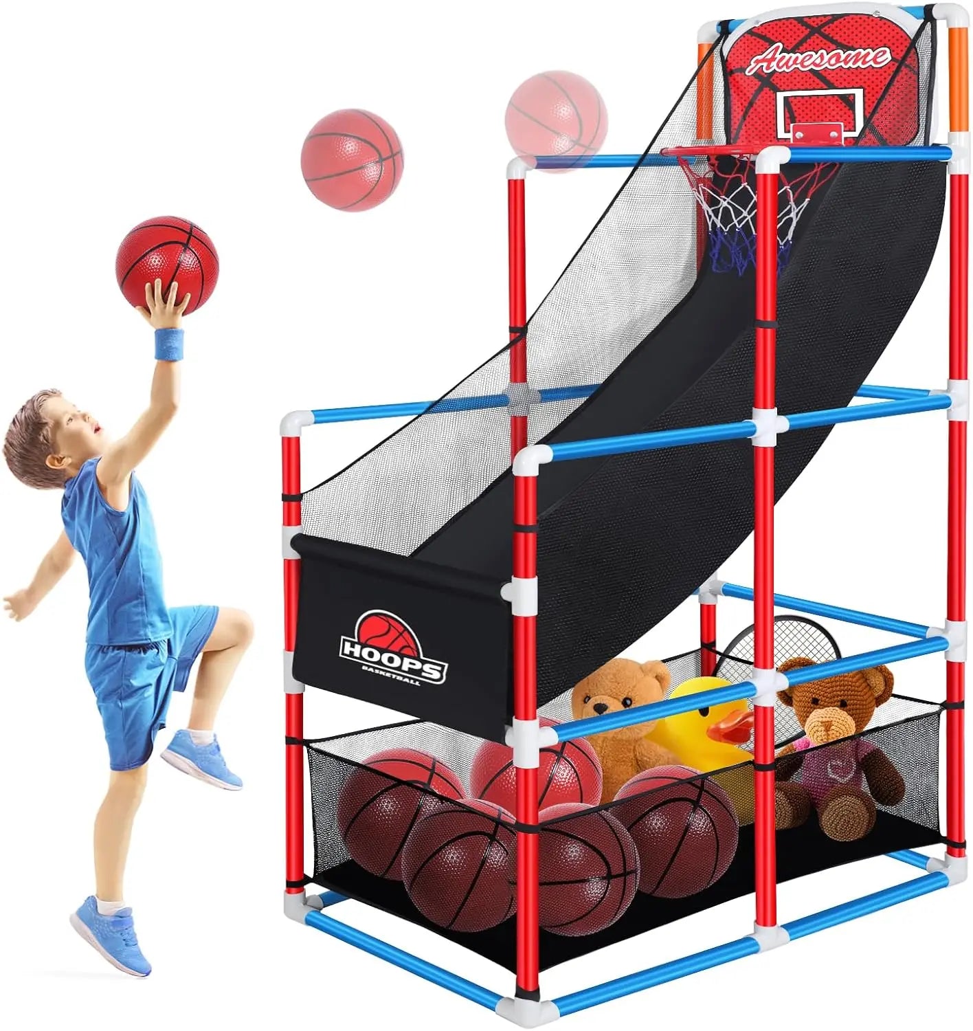 Adjustable Arcade Basketball Game Set with 4 Balls,