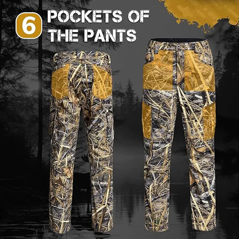 Quiet Hunting Pants Softshell Fleece-Lined Camouflage