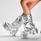 Women's Fold Over Boots  Wide Calf Pleated P