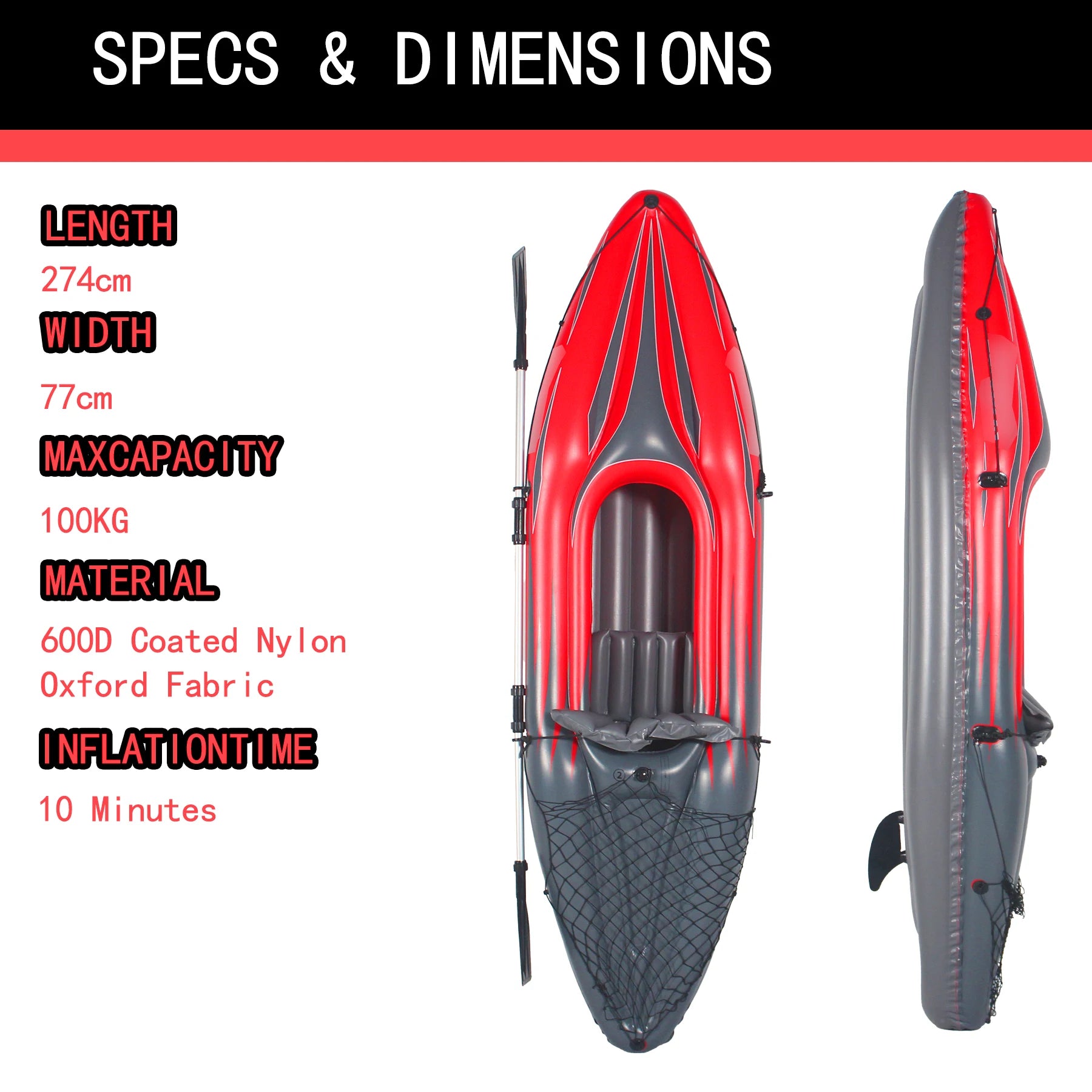 Inflatable Red Kayak Fishing Boat