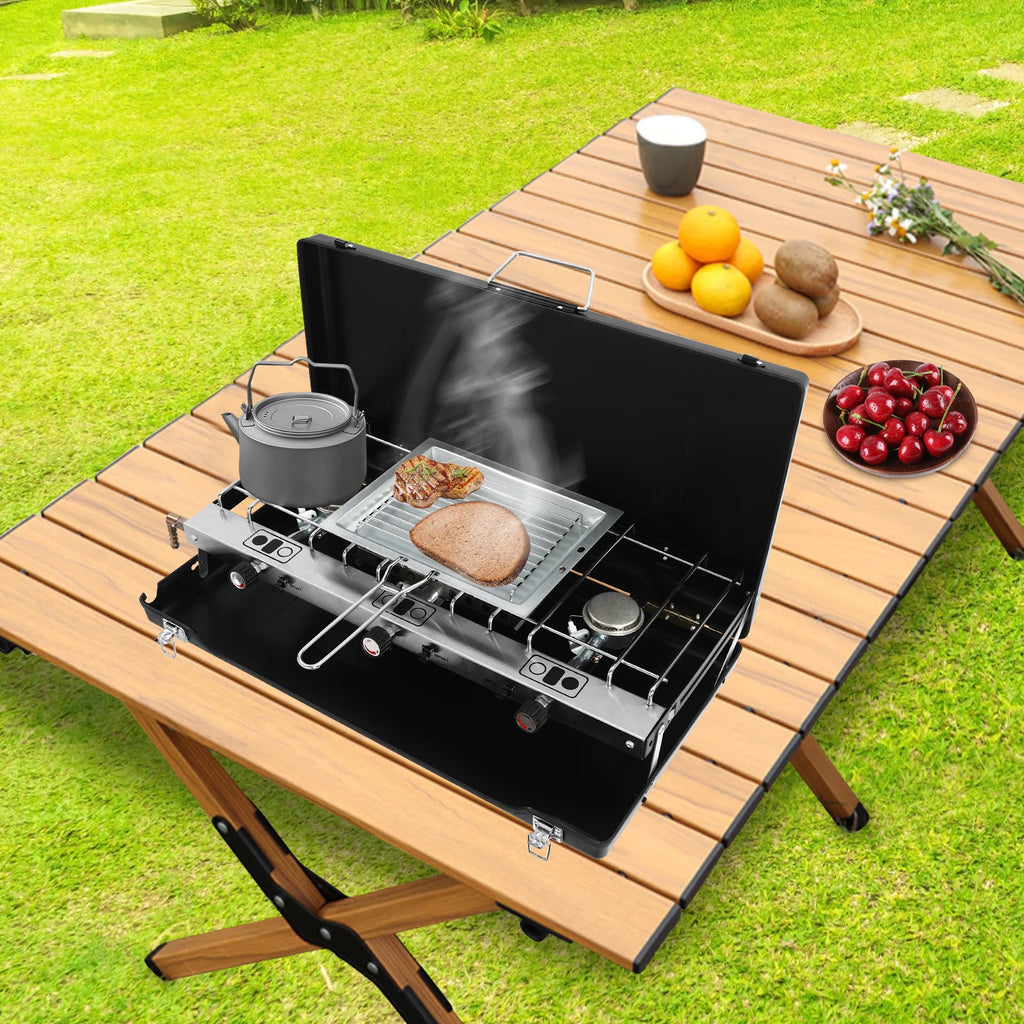Portable Camping Stove with Griddle 3 Burner
