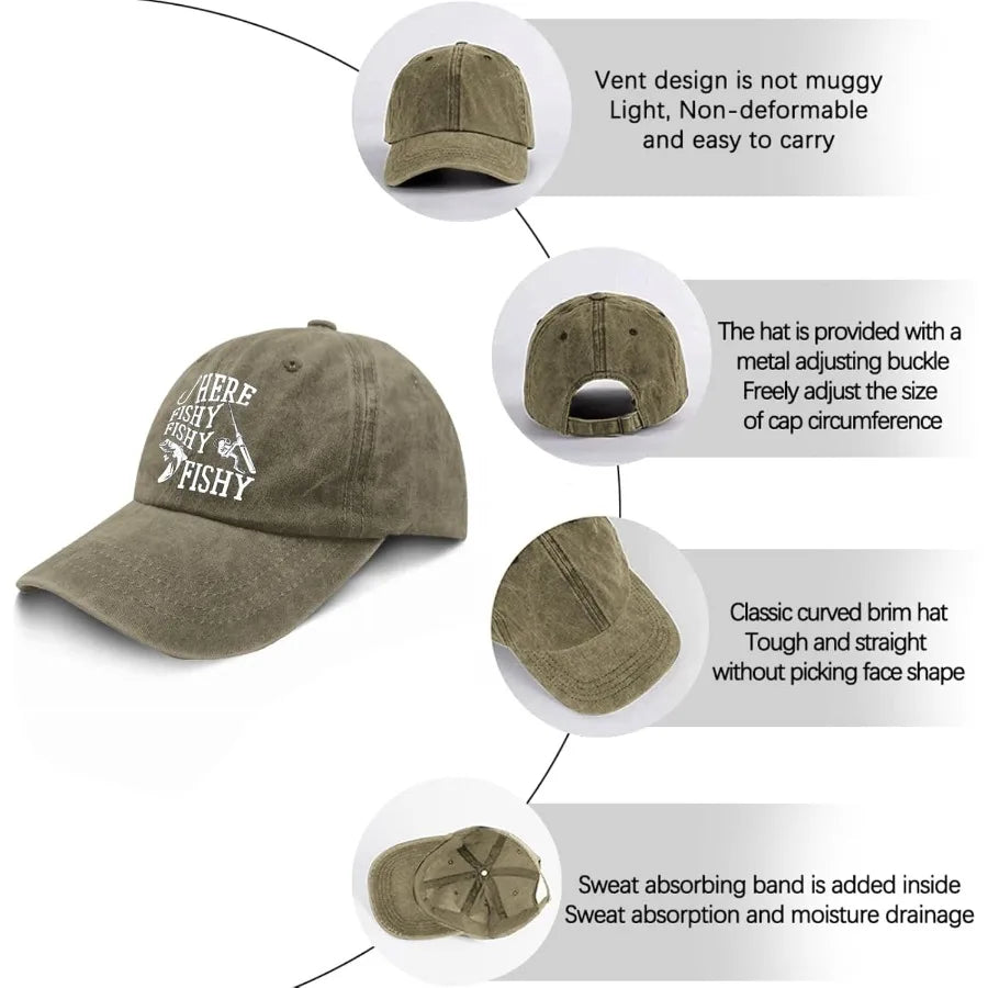 Funny Fishing Themed Pigment Black Dad Hat