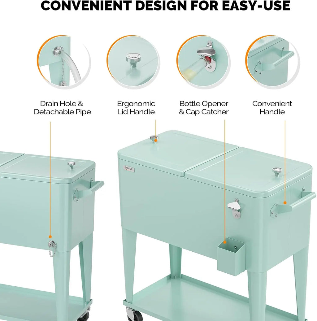 80 Quart Rolling Ice Chest, Portable Beverage