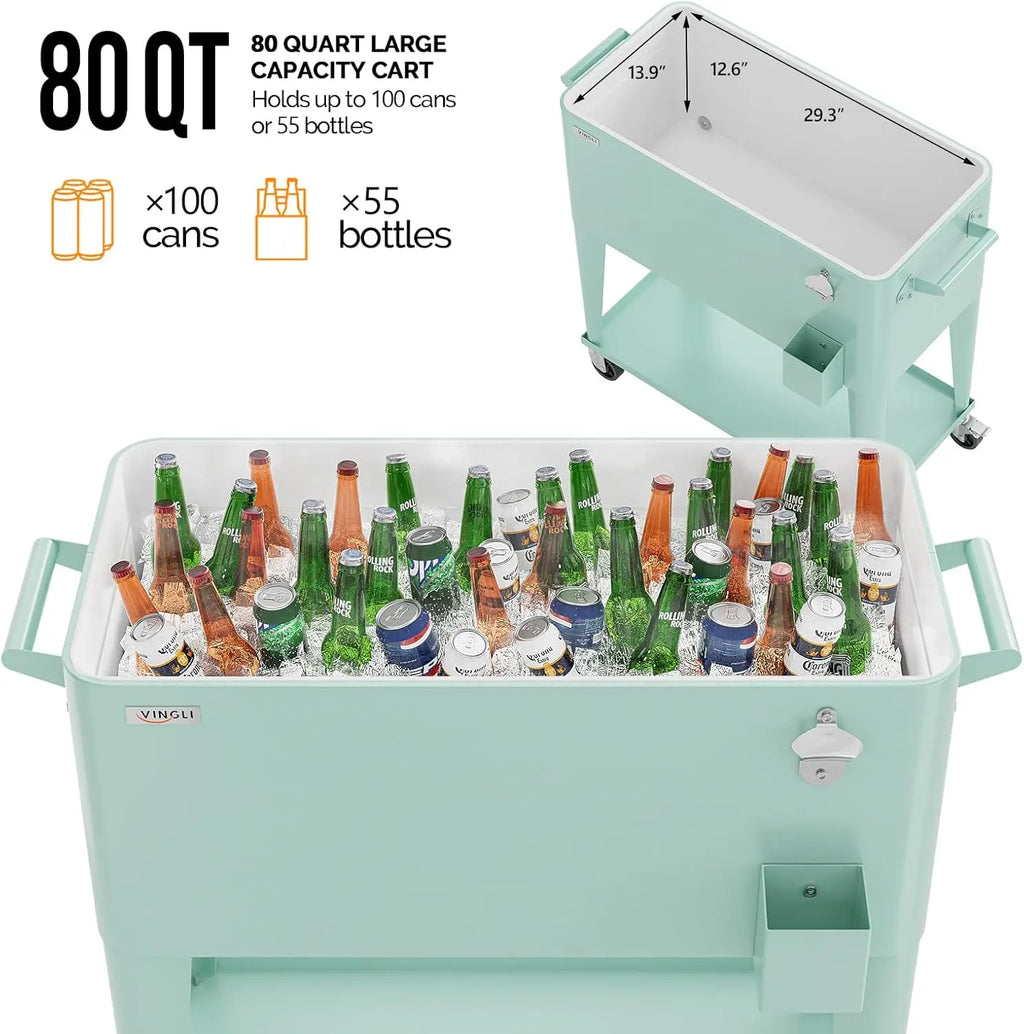 80 Quart Rolling Ice Chest, Portable Beverage