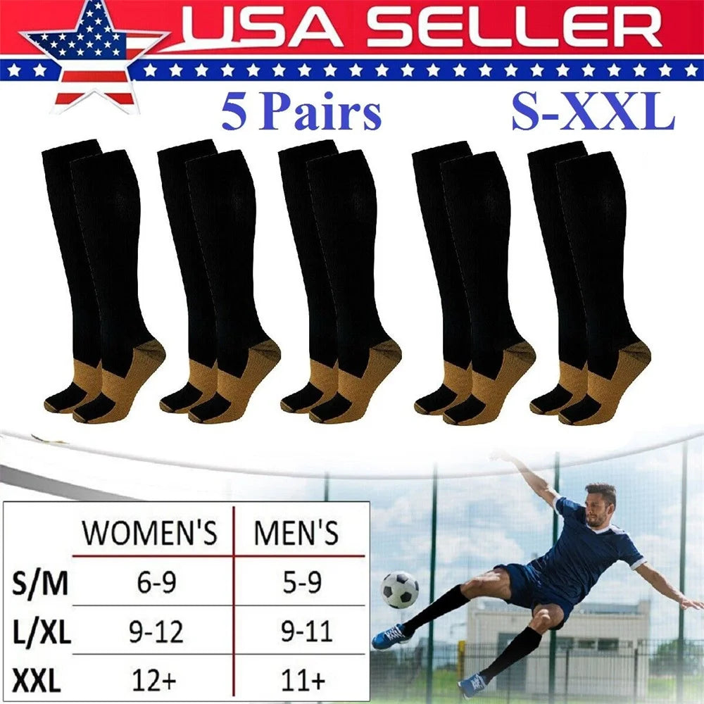 5Pair Copper Compression Socks Women Men