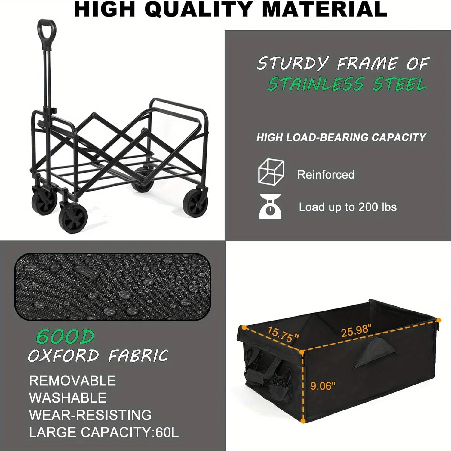 Collapsible Folding Beach Wagon Cart, Utility