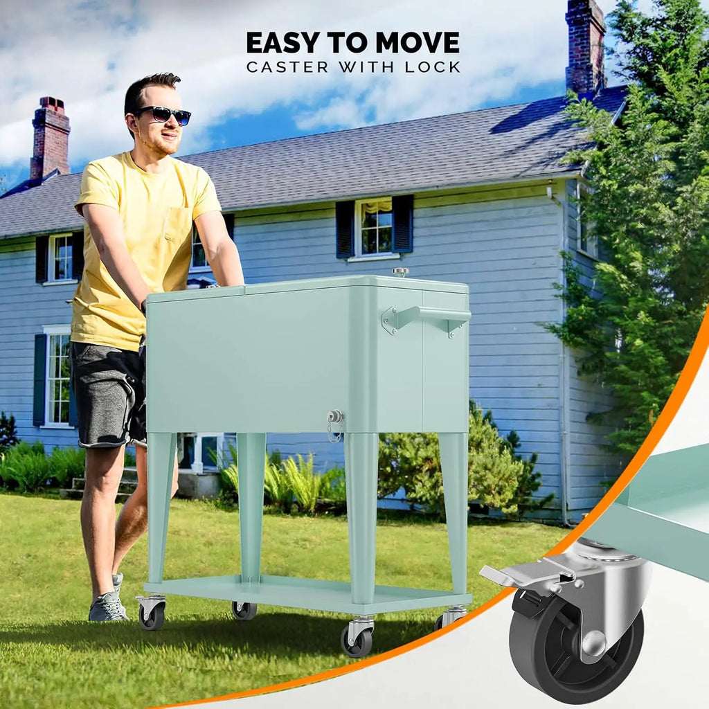 80 Quart Rolling Ice Chest, Portable Beverage
