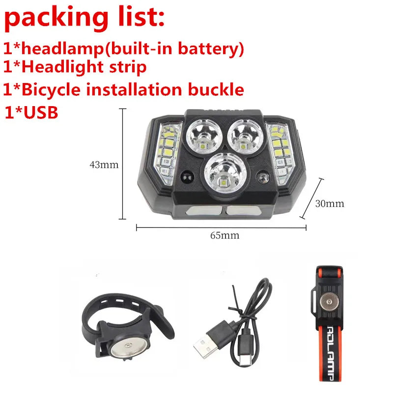 Rechargeable Induction Headlight Led Cyclinglight Flashlight Camping