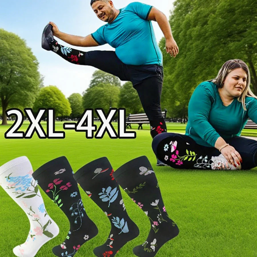 4 pairs plus size double-flower patterned compression