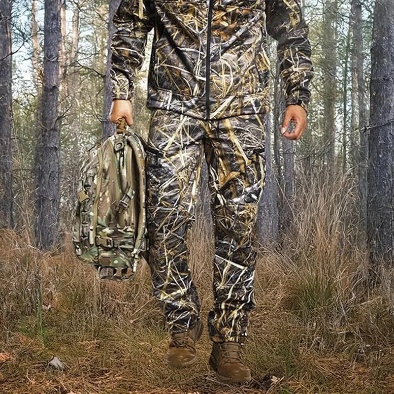 Quiet Hunting Pants Softshell Fleece-Lined Camouflage