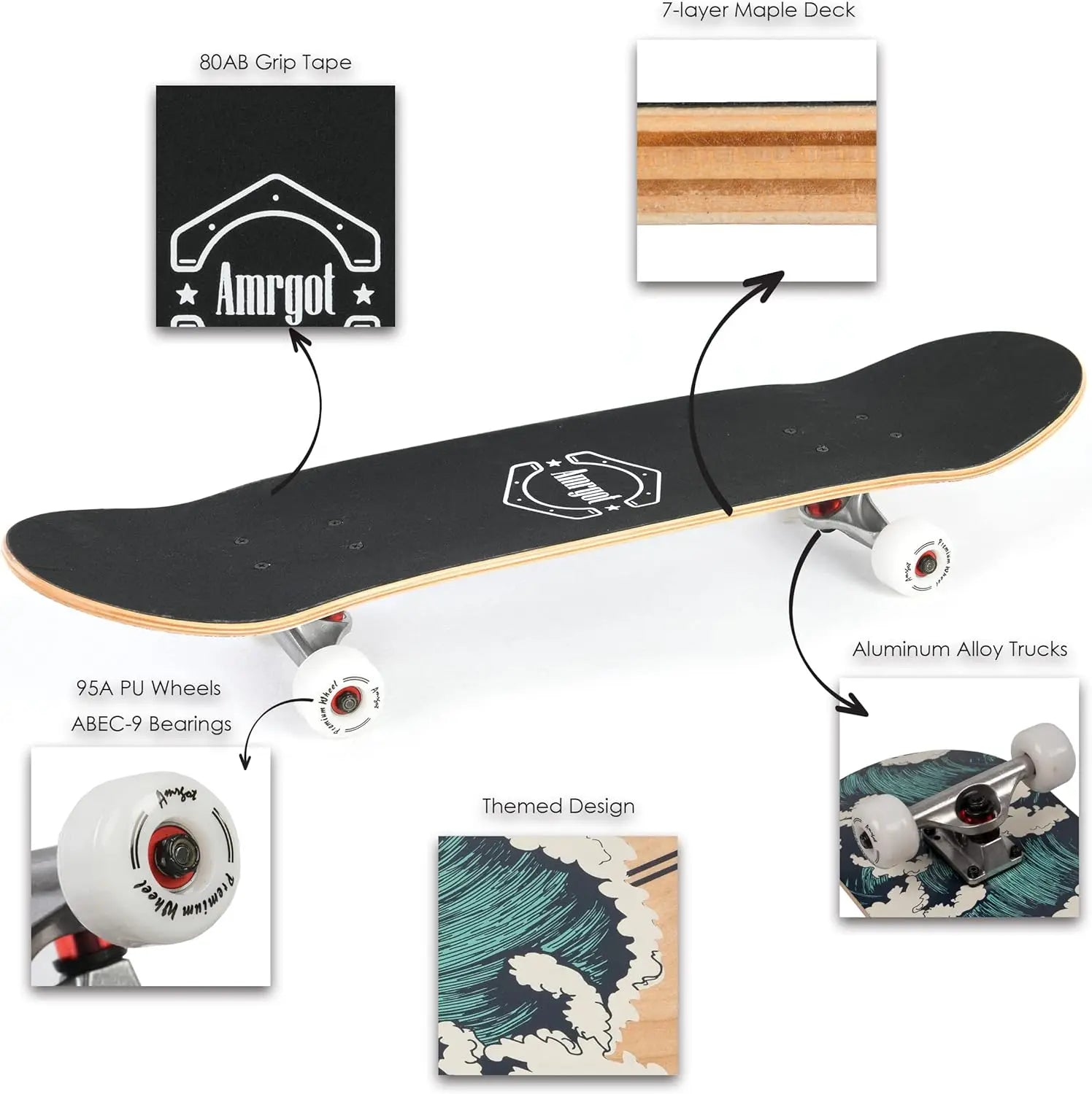 Complete Skateboard for Beginners, Kids & Adults,