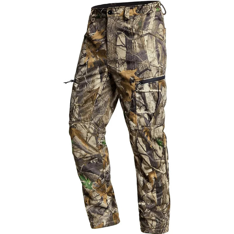 Quiet Hunting Pants Softshell Fleece-Lined Camouflage
