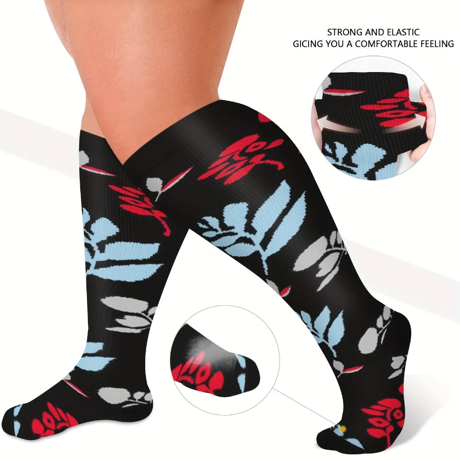 4 pairs plus size double-flower patterned compression