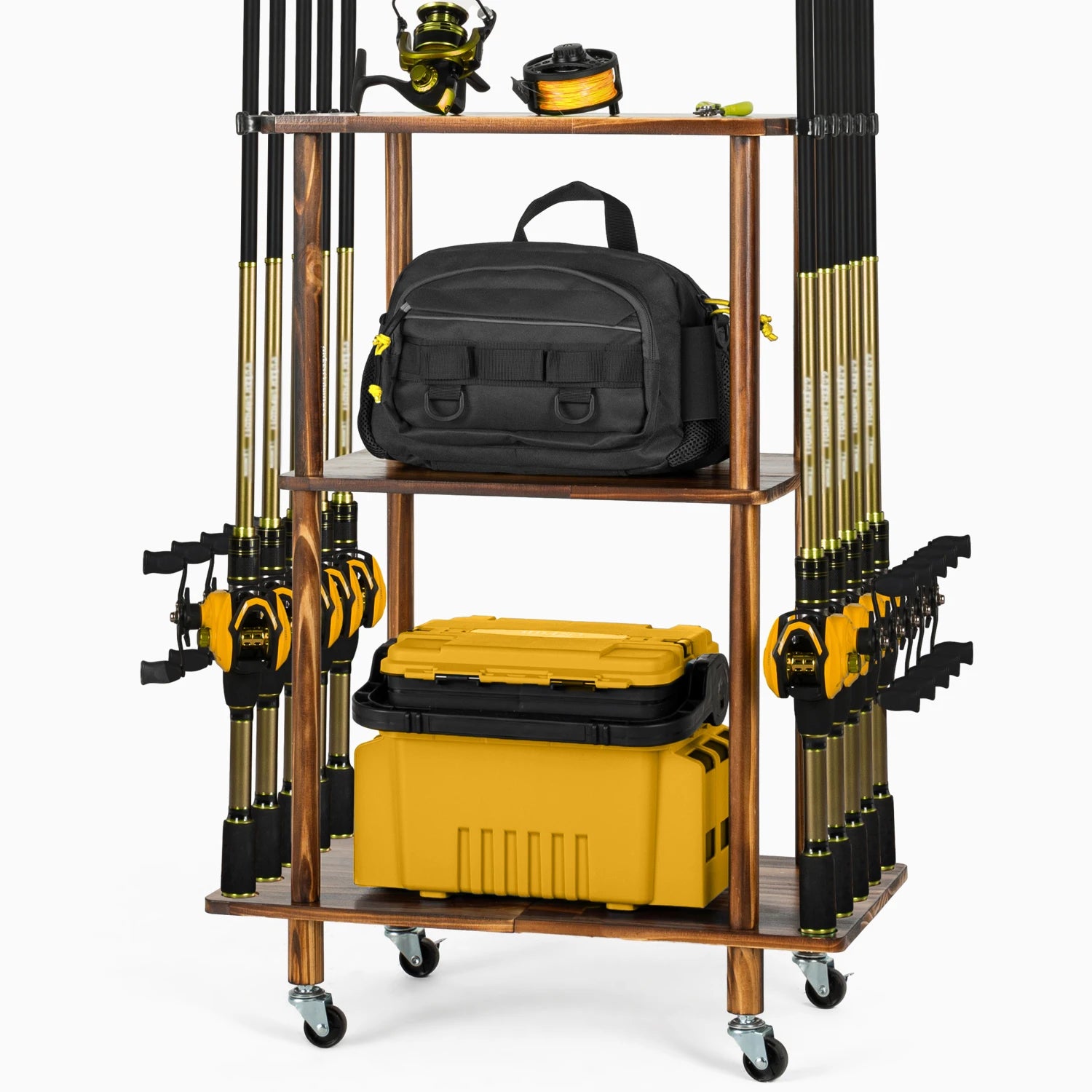 Fishing 10 Rods Rack 3 Tier Fishing Storage