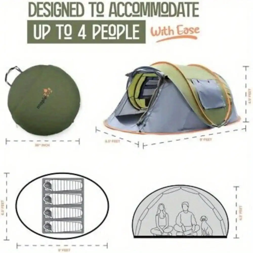 4-Person Easy Pop Up Tent, 2 Doors -