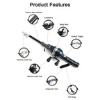 1Set Portable Folding Fishing Rod Telescopic Stainless Steel Fly Fishing Poles with Reel Line Travel Folding Mini Rod for Fish