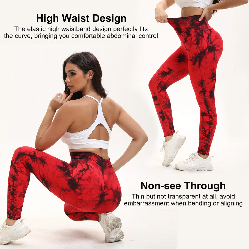 2pcs Women'S Seamless Tie-DyeHigh Waisted Hip