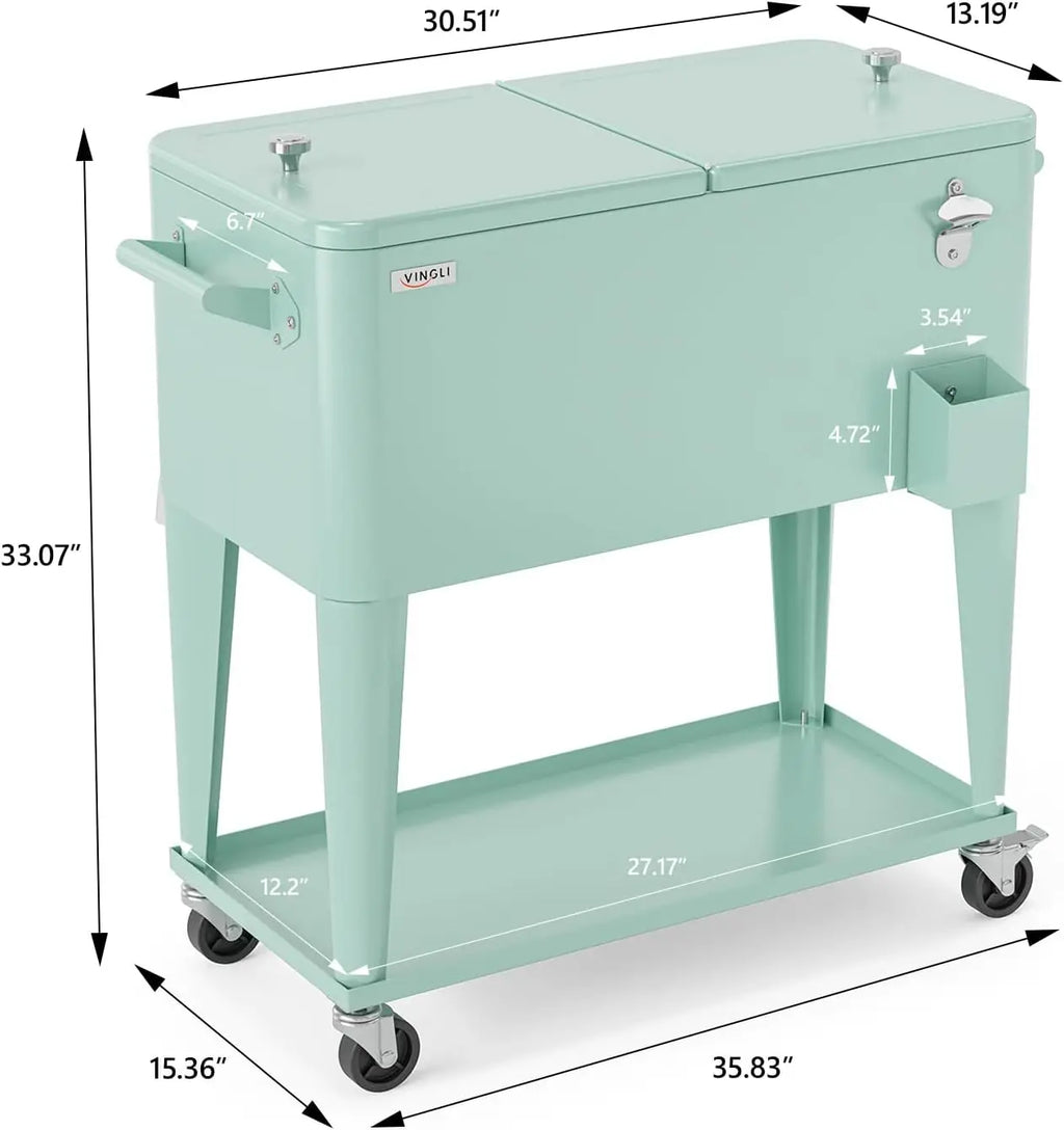80 Quart Rolling Ice Chest, Portable Beverage