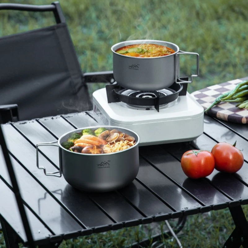 Titanium Camping Pot 1.2L 1.4L Folding Bail Handle