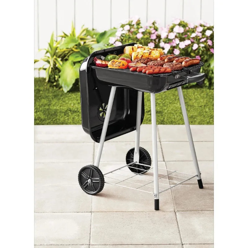 17.5" Square Steel Charcoal Grill on Wheels