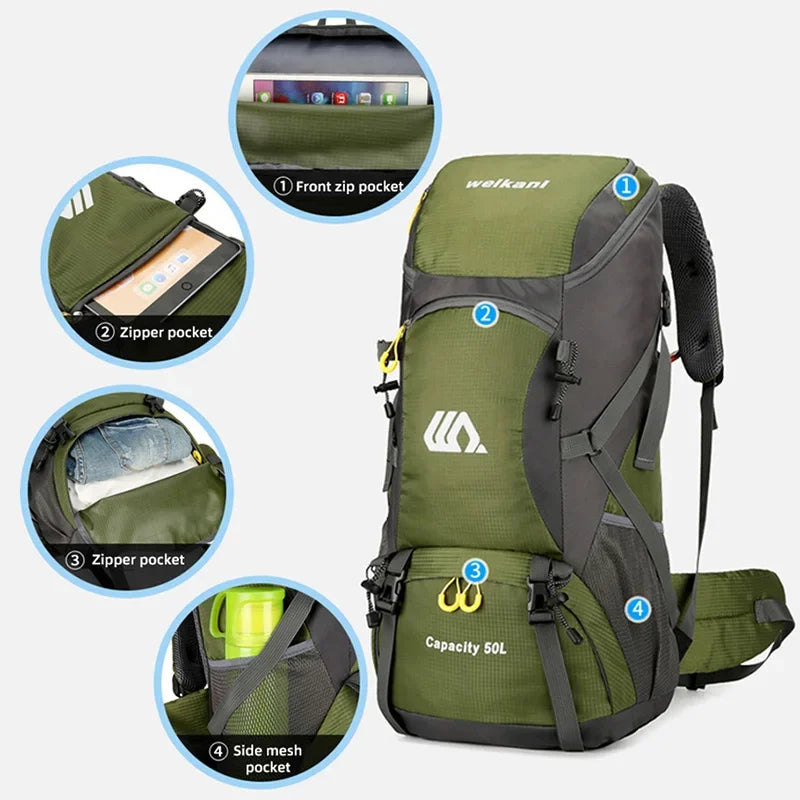 50L Travel Backpack Camping Men Large Waterproof O