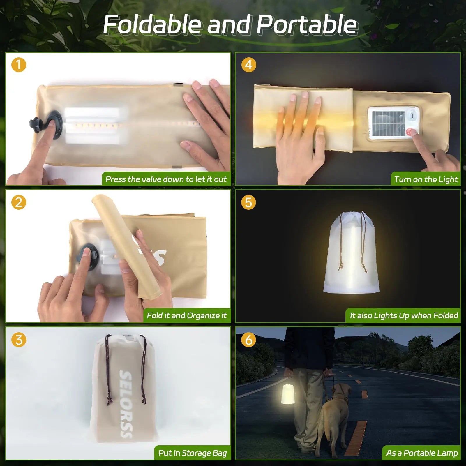 SELORSS Solar Camping Folding Portable Camping Light