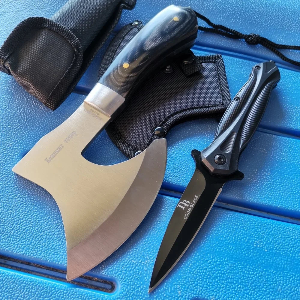 Stainless Steel Axe & Folding Knife Combo Set