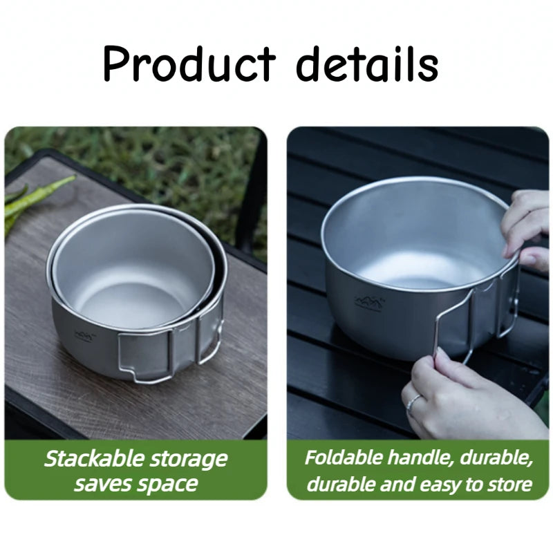 Titanium Camping Pot 1.2L 1.4L Folding Bail Handle