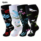 4 pairs plus size double-flower patterned compression