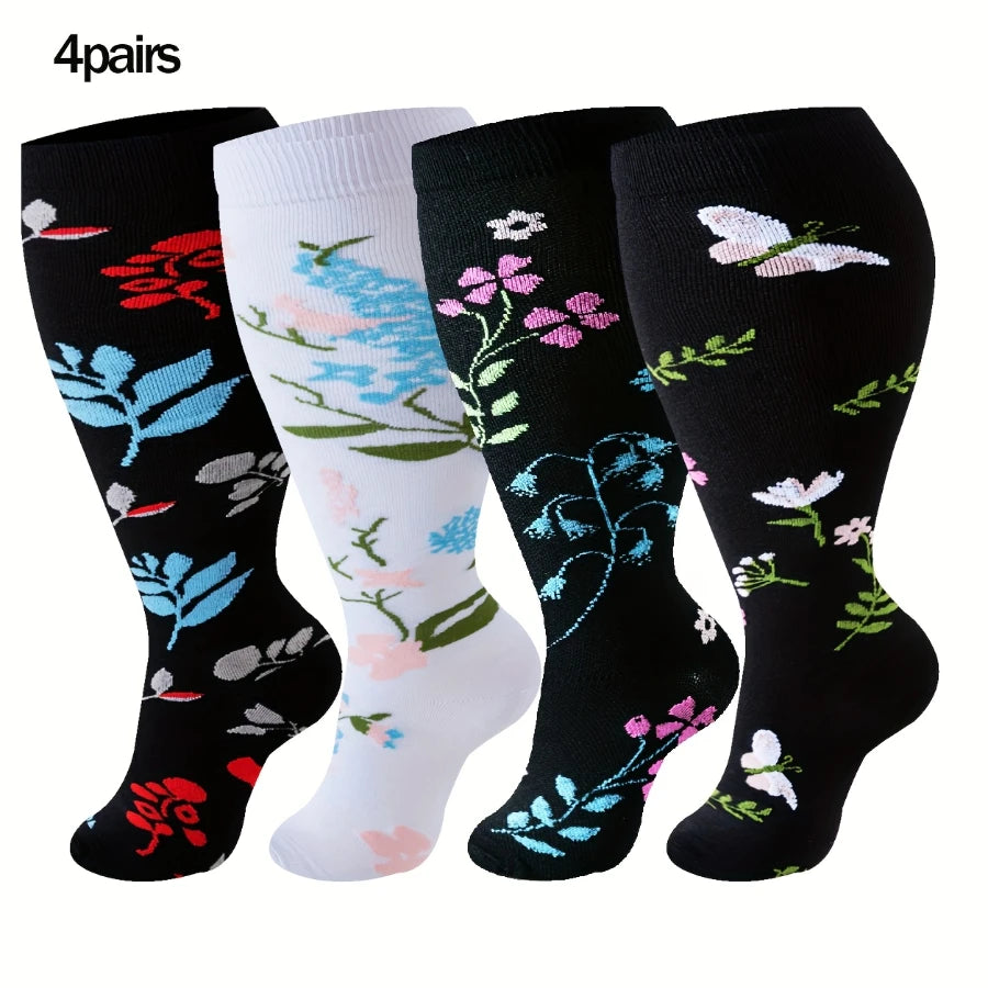 4 pairs plus size double-flower patterned compression