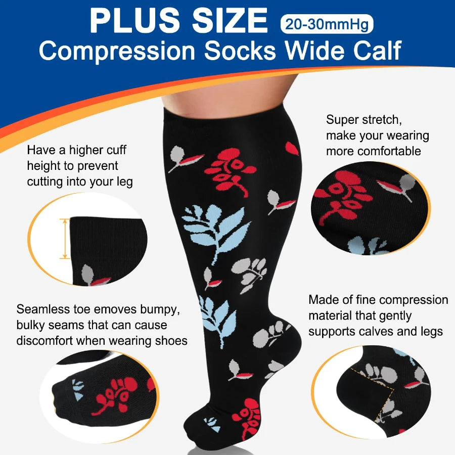 4 pairs plus size double-flower patterned compression