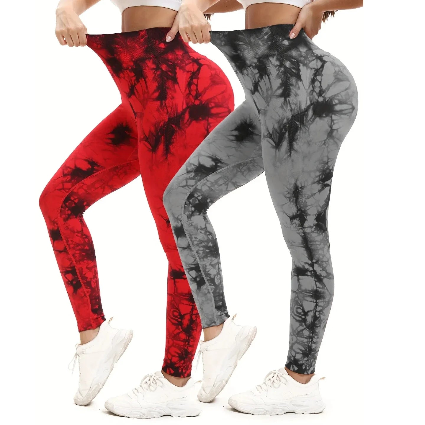 2pcs Women'S Seamless Tie-DyeHigh Waisted Hip