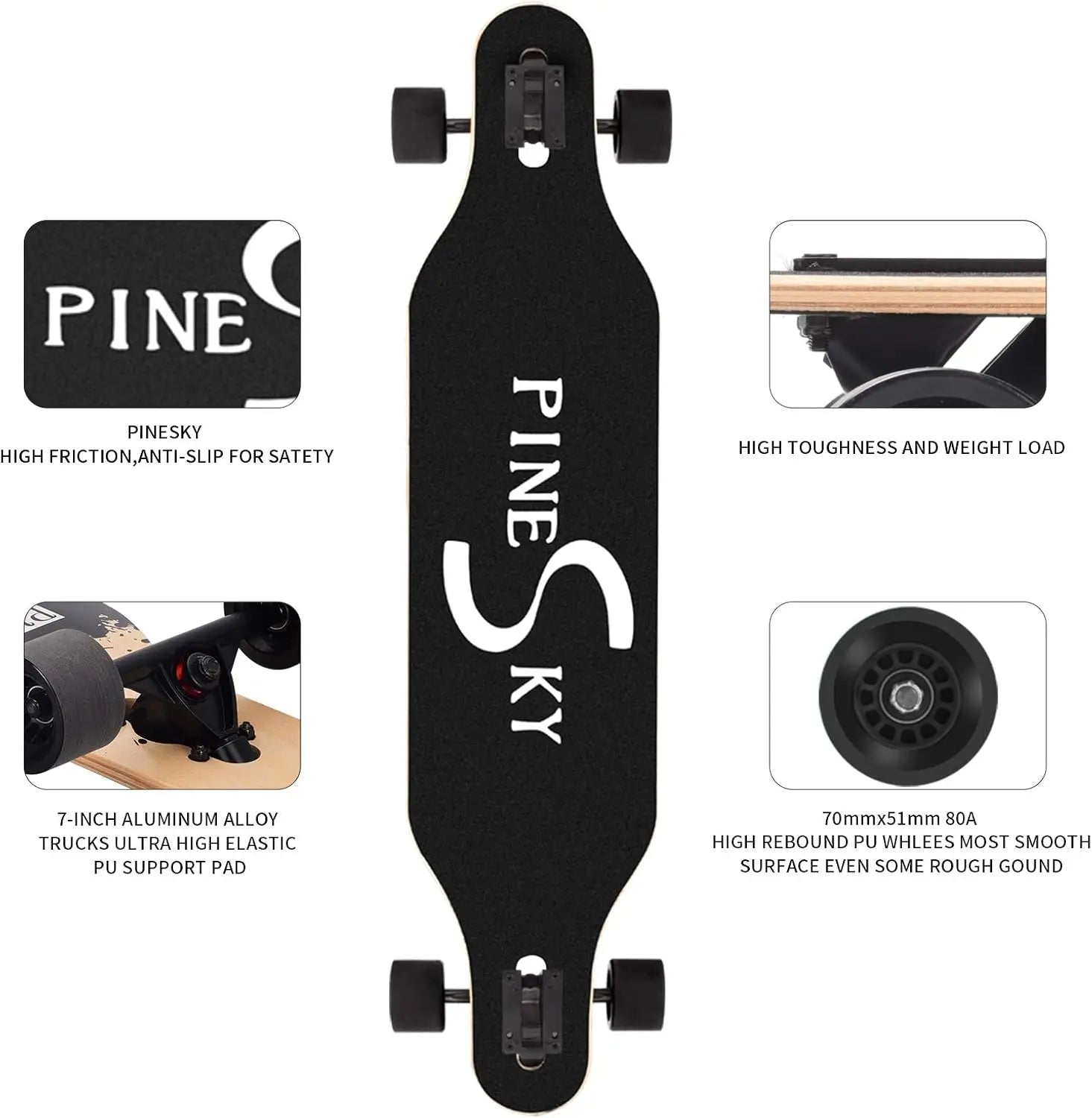 41-Inch Maple Longboard Complete Skateboard for Cruising,