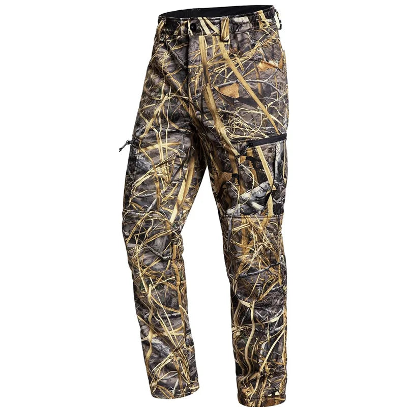 Quiet Hunting Pants Softshell Fleece-Lined Camouflage