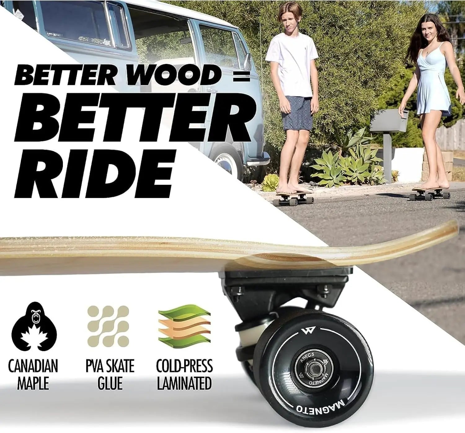 Complete Skateboard with Maple Deck, 60mm Wheels, Double Kick Concave for Beginners, Teens & Adults