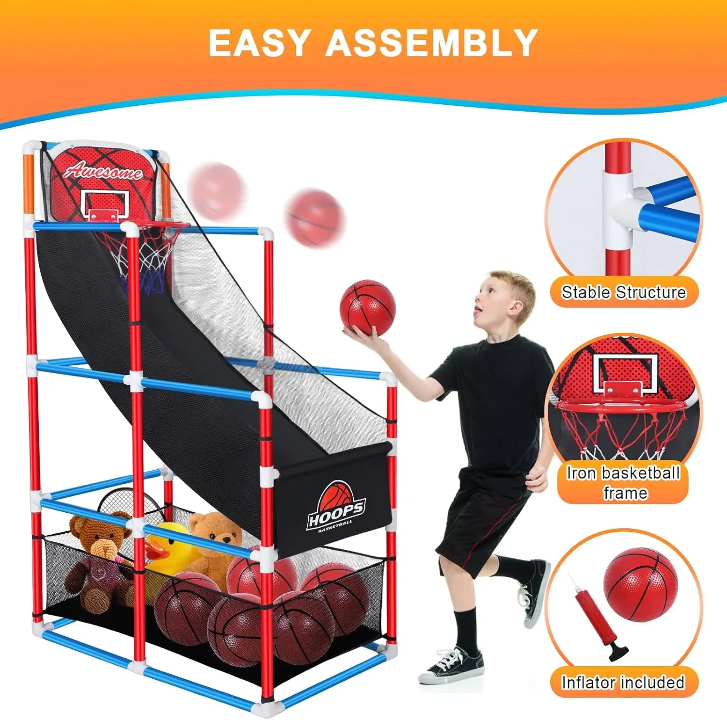 Adjustable Arcade Basketball Game Set with 4 Balls,