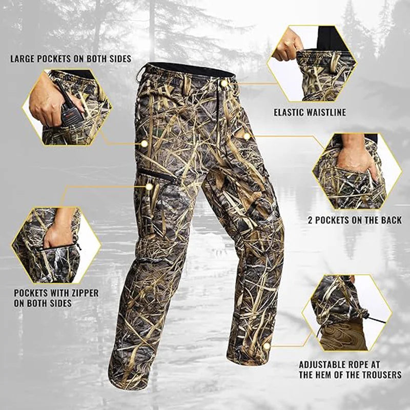 Quiet Hunting Pants Softshell Fleece-Lined Camouflage